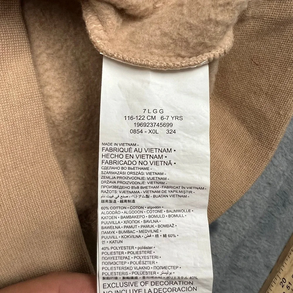Nike 3 Brand Kids Tan Pullover Hoodie Graphic Sweatshirt Size 7 6-7 Yrs 0854-X0L